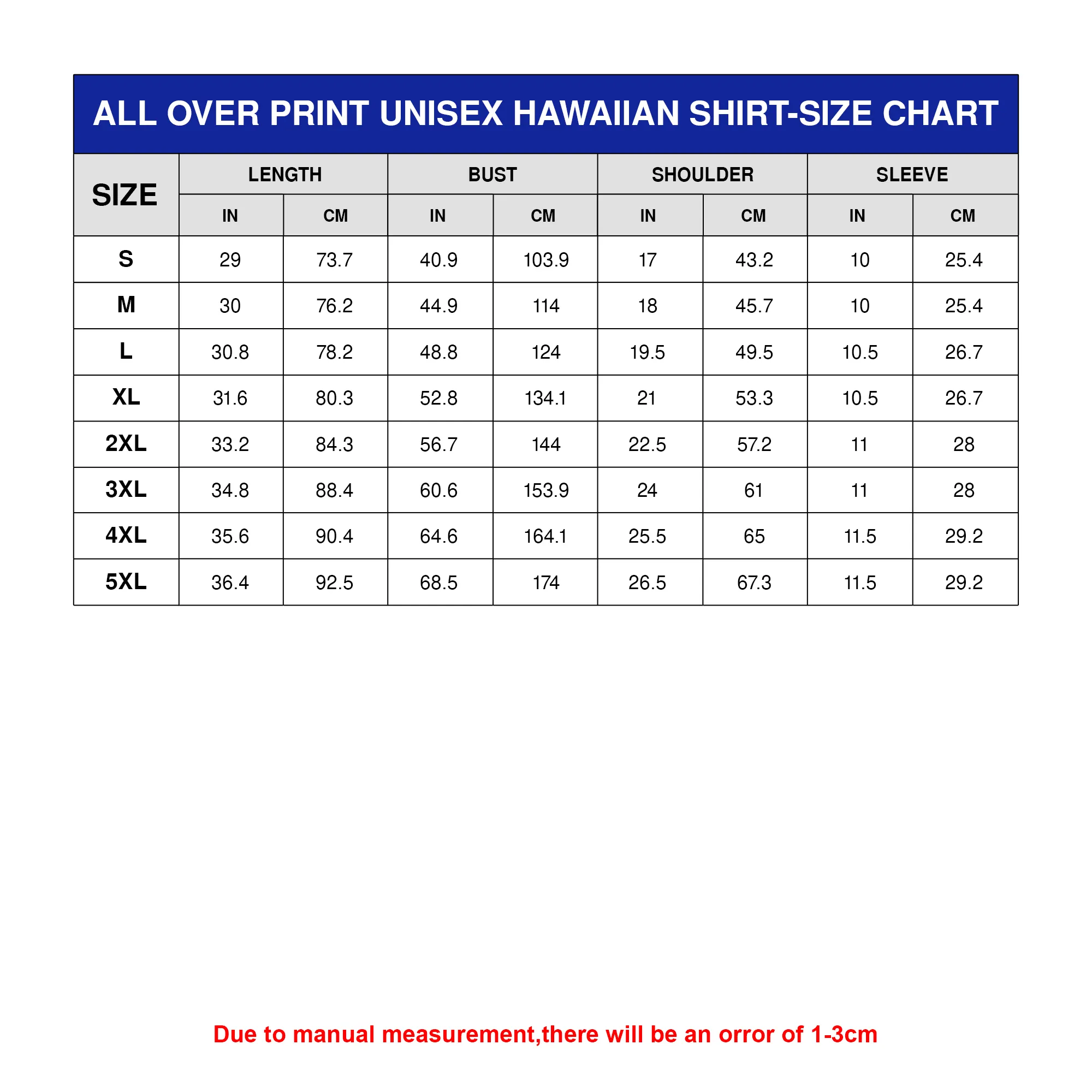 Hawaiian Shirt Size Guide