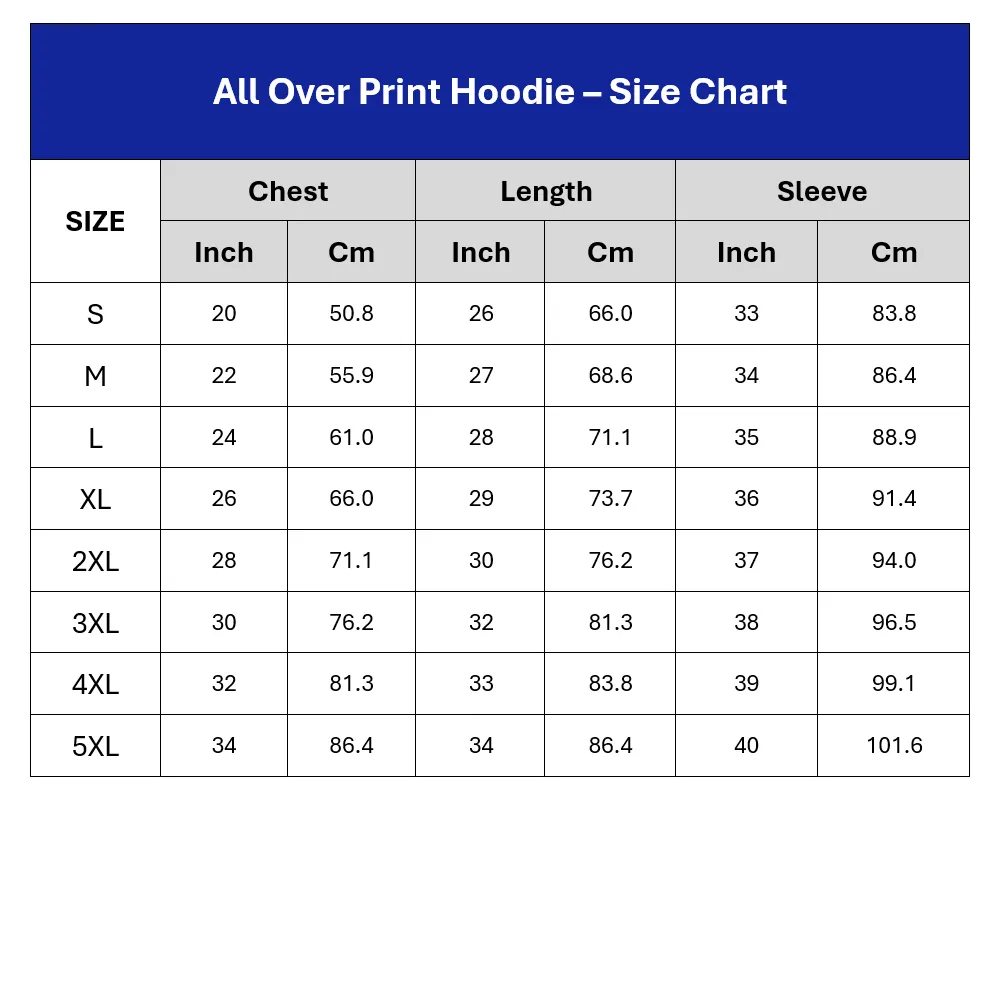 Hoodie Size Chart
