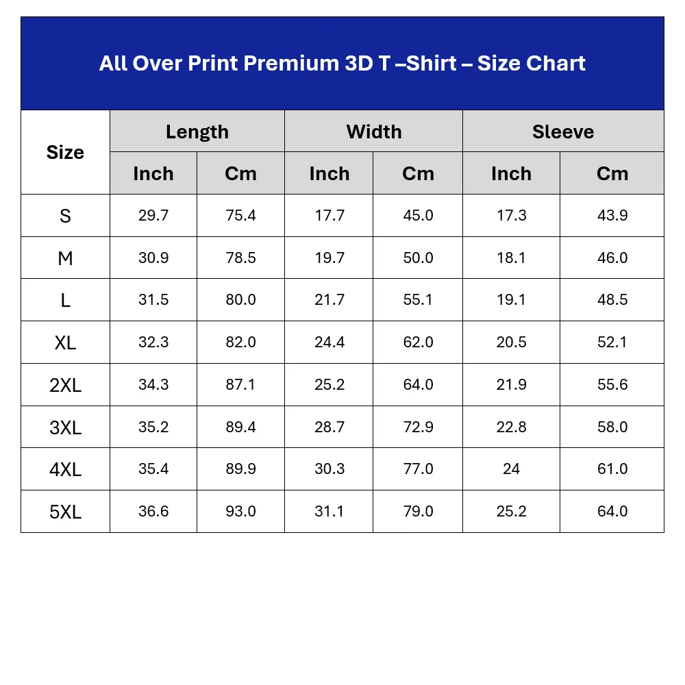 Shirt size chart