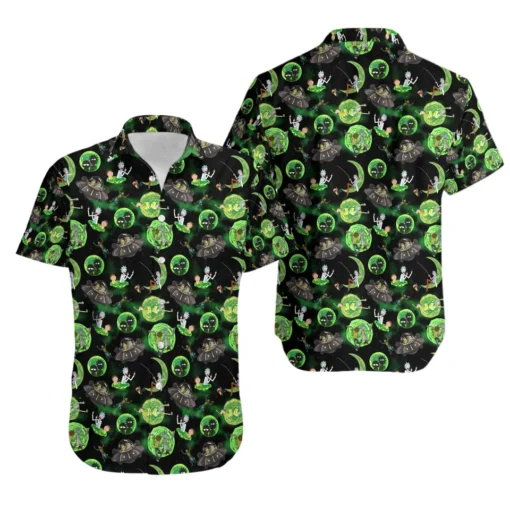 Green Galaxy Adventures Rick & Morty Hawaiian Shirt