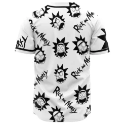 Rick And Morty Face Pattern Black White Baseball Jersey back