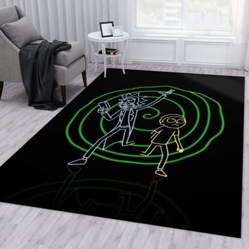 Rick and Morty Galactic Portal Adventure Neon Rug