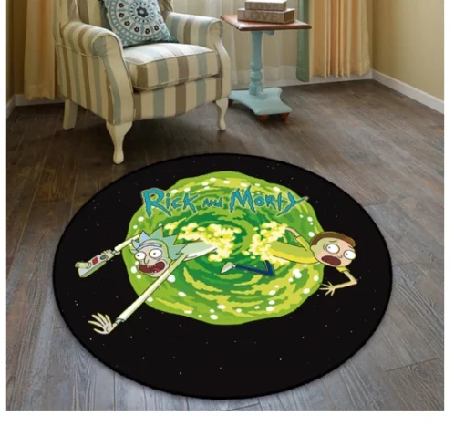 Rick and Morty Portal Jump Adventure Round Rug