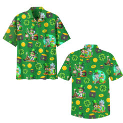 Rick and Morty Shamrock Treasure Green Hawaiian Shirt