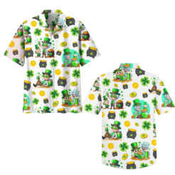 Rick and Morty Shamrock Treasure White Hawaiian Shirt