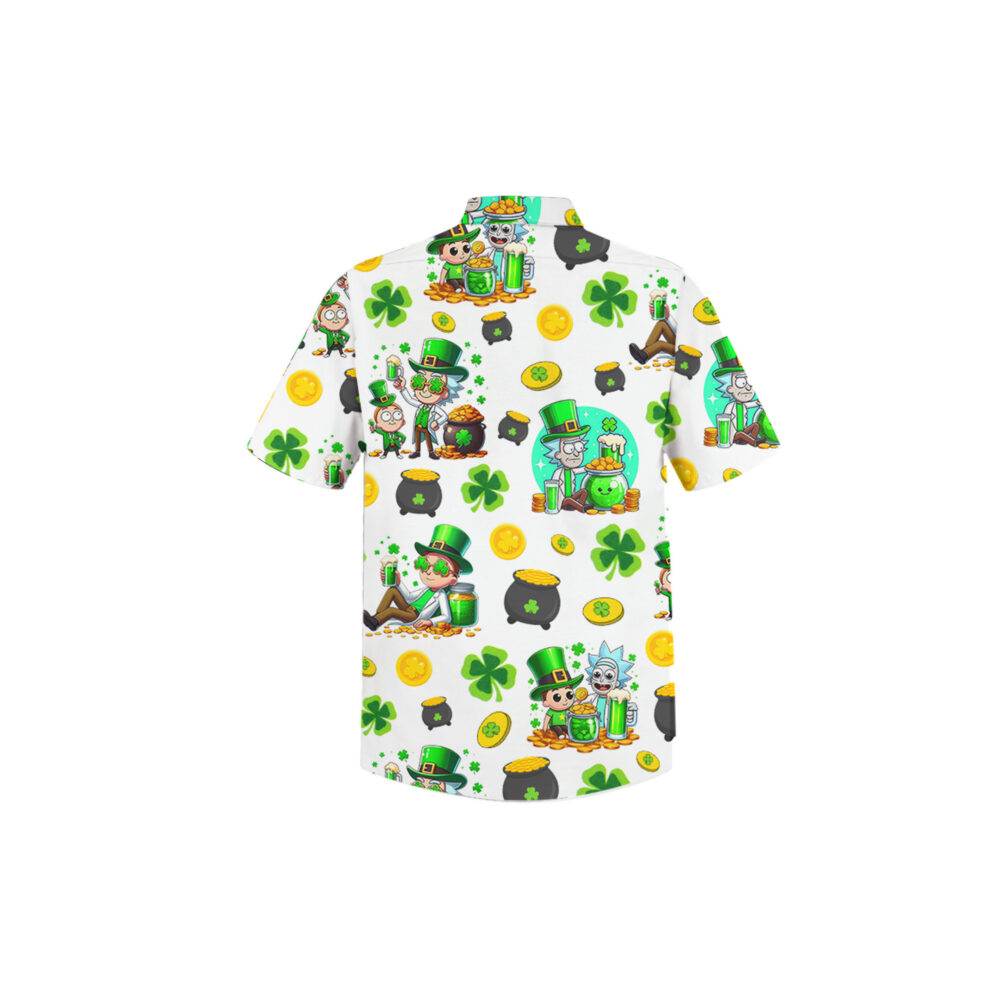 Rick and Morty Shamrock Treasure White Hawaiian Shirt back