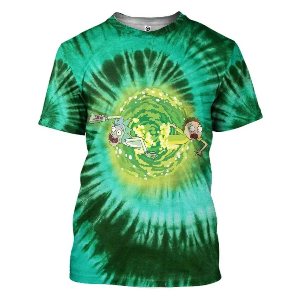 Rick And Morty Through Portal Tie Dye Green Shirt front