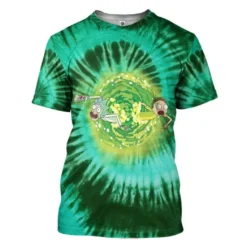 Rick And Morty Through Portal Tie Dye Green Shirt front
