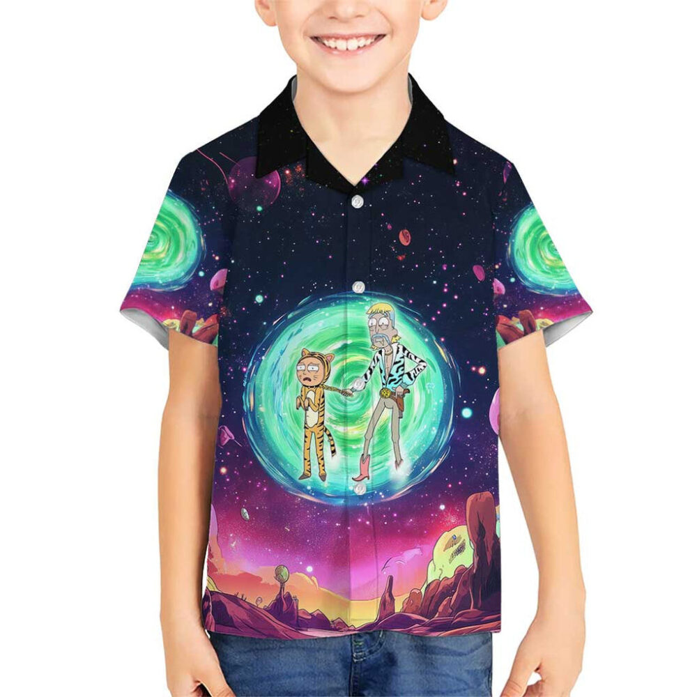 Rick and Morty Tiger King Hawaiian Shirt Kid mockup front
