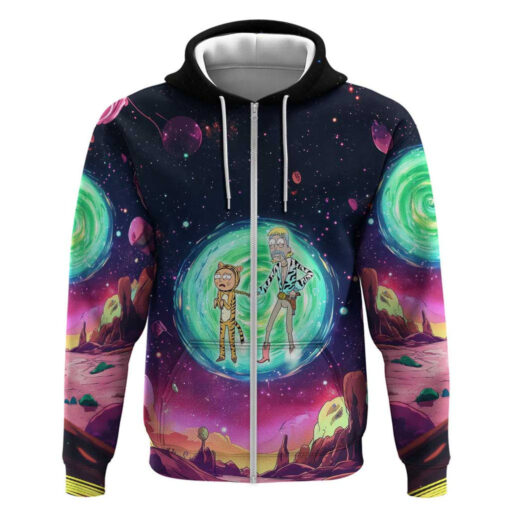 Rick and Morty Tiger King Trippy Style Zip Hoodie