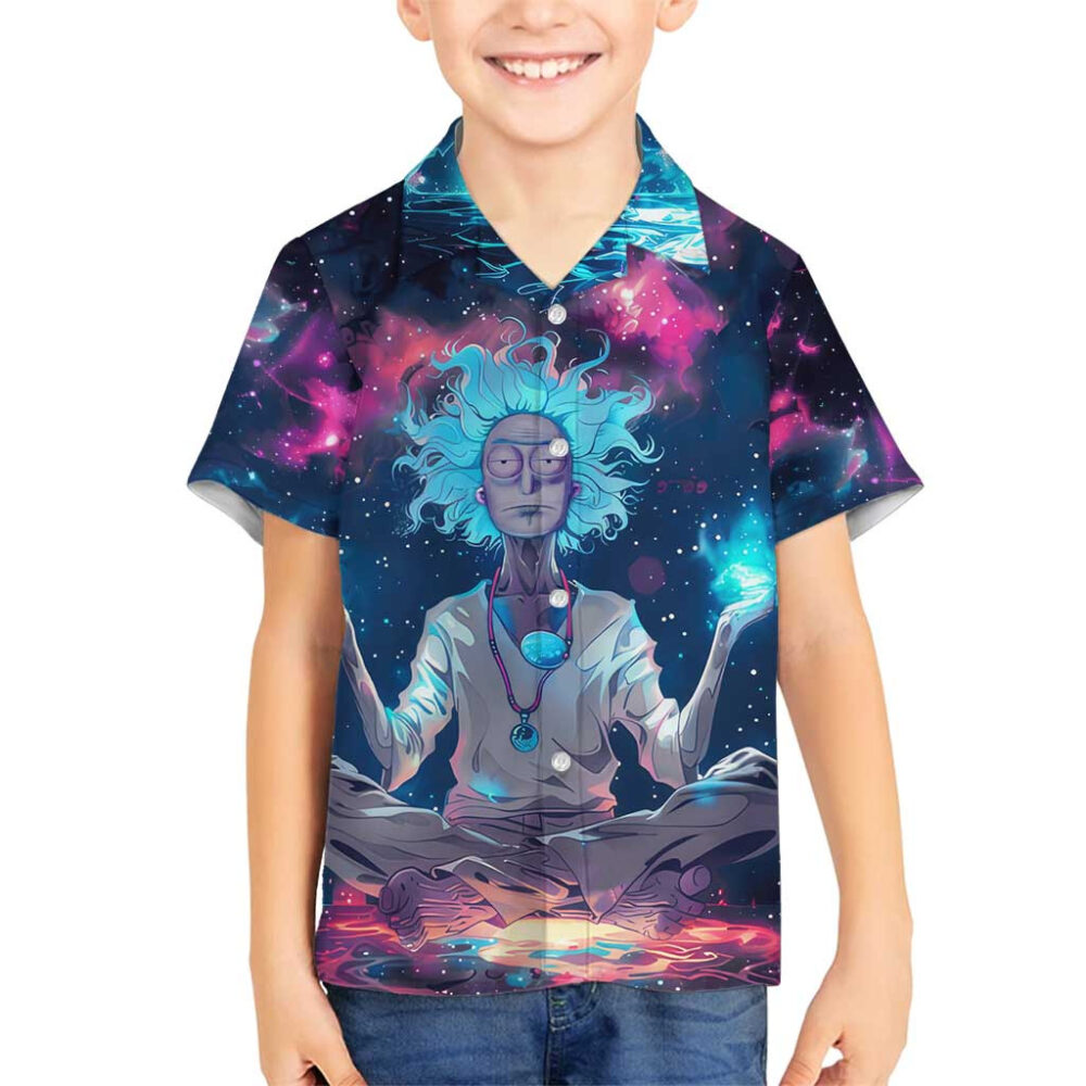 Rick and Morty Trippy Cosmic Rick Hawaiian Shirt kid front