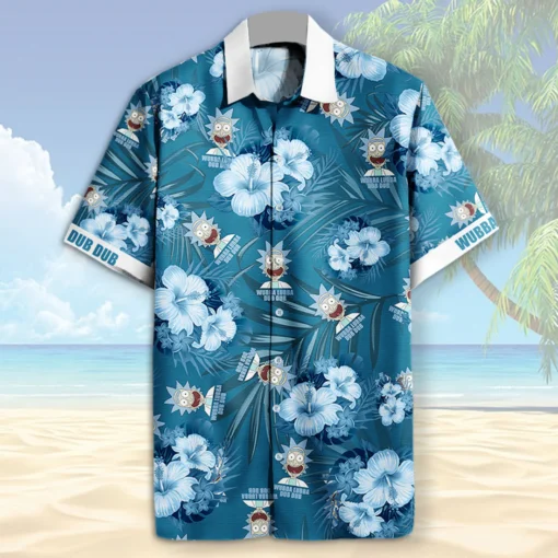 Rick Wubba Lubba Dub Dub Tropical Pattern Hawaiian Shirt front