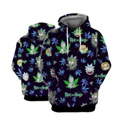 Weed Rick And Morty Pattern Black Hoodie