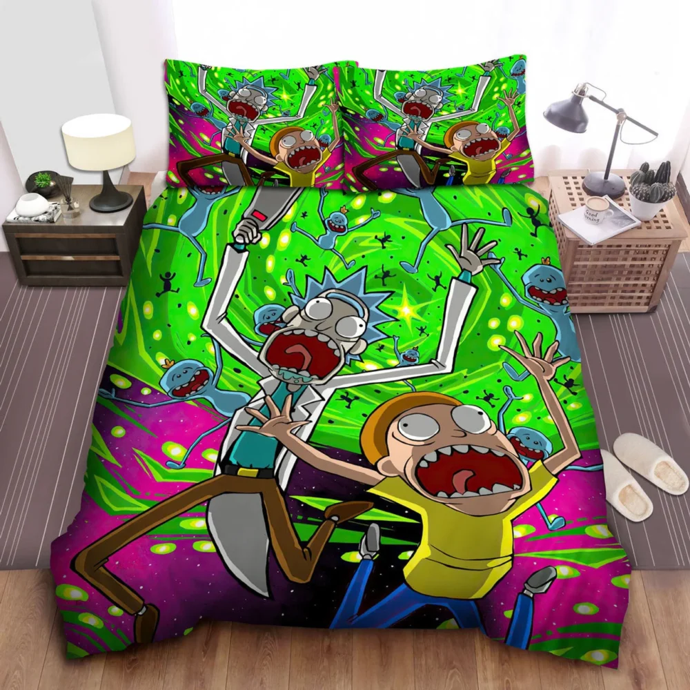 Bedding Set Rick And Morty Being Sucked In Portal Green Bedding Set
