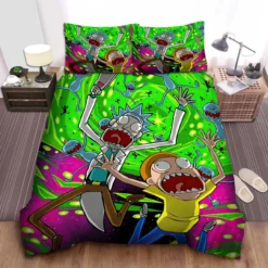 Bedding Set Rick And Morty Being Sucked In Portal Green Bedding Set