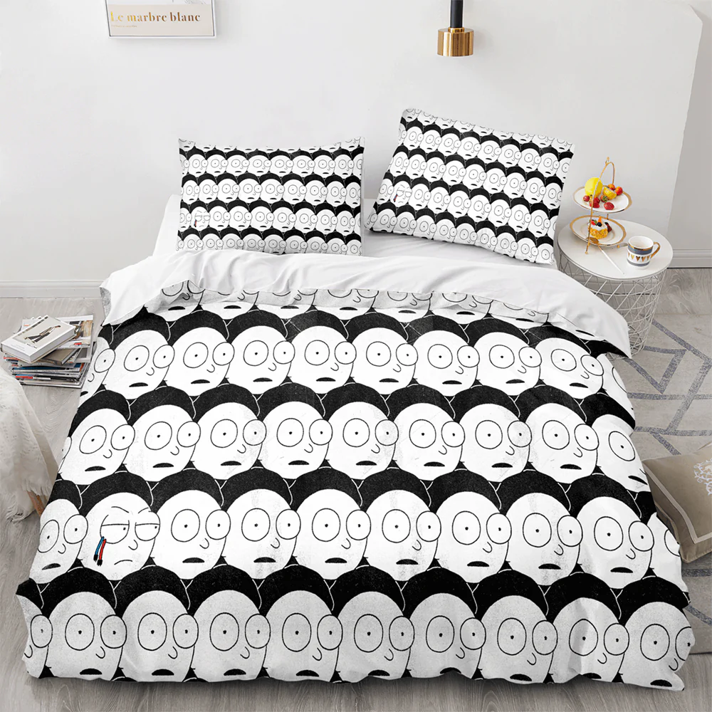 Morty’s Multiverse Black and White Bedding Set