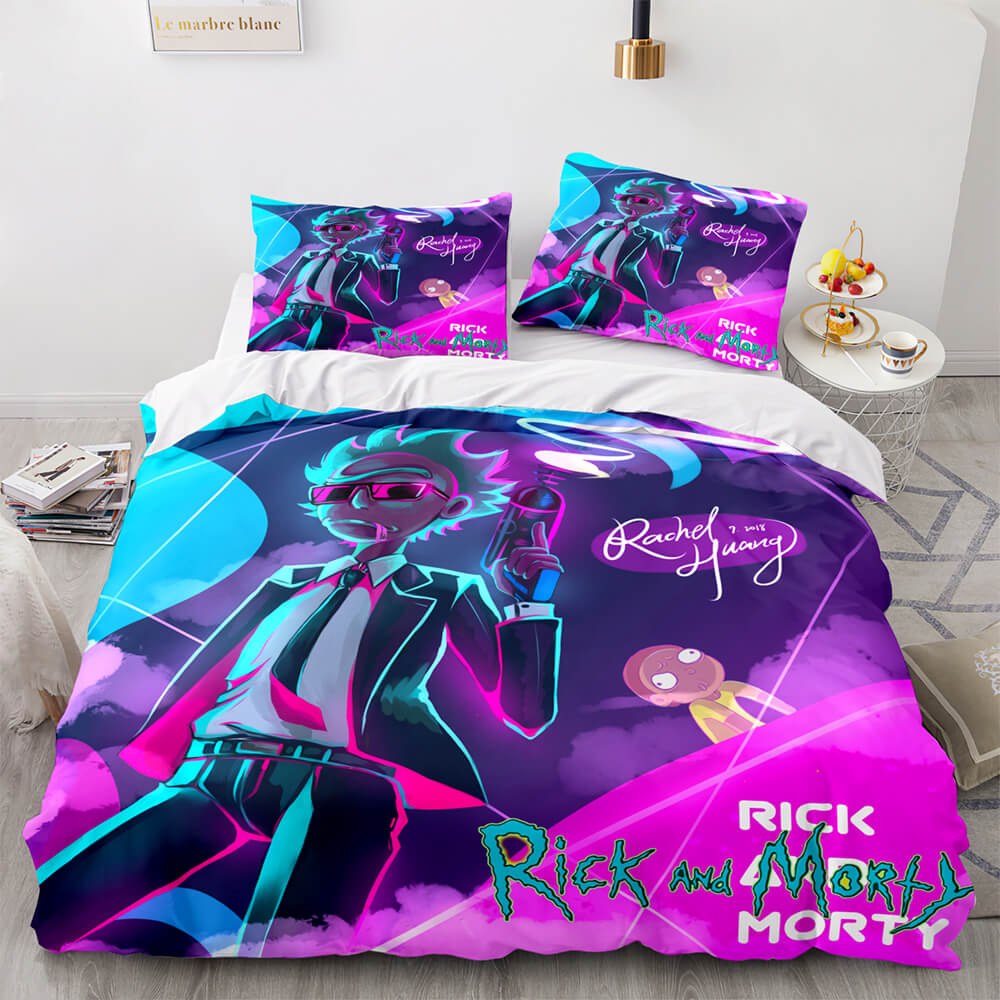 Neon Rick and Morty Galactic Chase Bedding Set