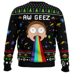 Rick And Morty Aw Geez Rainbow Barf Ugly Christmas Sweater back