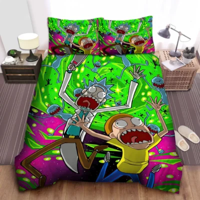 Rick And Morty Being Sucked In Portal Green Bedding Set