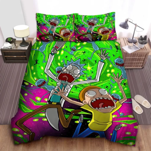 Rick And Morty Being Sucked In Portal Green Bedding Set