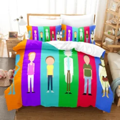 Rick And Morty Characters Silhouettes Colorful Bedding Set