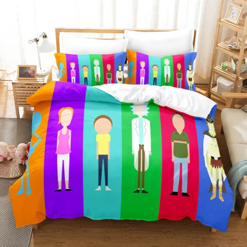 Rick And Morty Characters Silhouettes Colorful Bedding Set