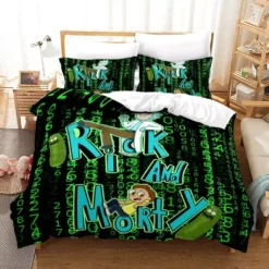 Rick And Morty Computer Numbers Black Green Bedding Set