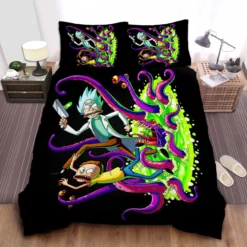 Rick And Morty Escaping Octopus Monster Colorful Bedding Set