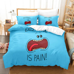 Rick And Morty Existence Is Pain Blue Bedding Set