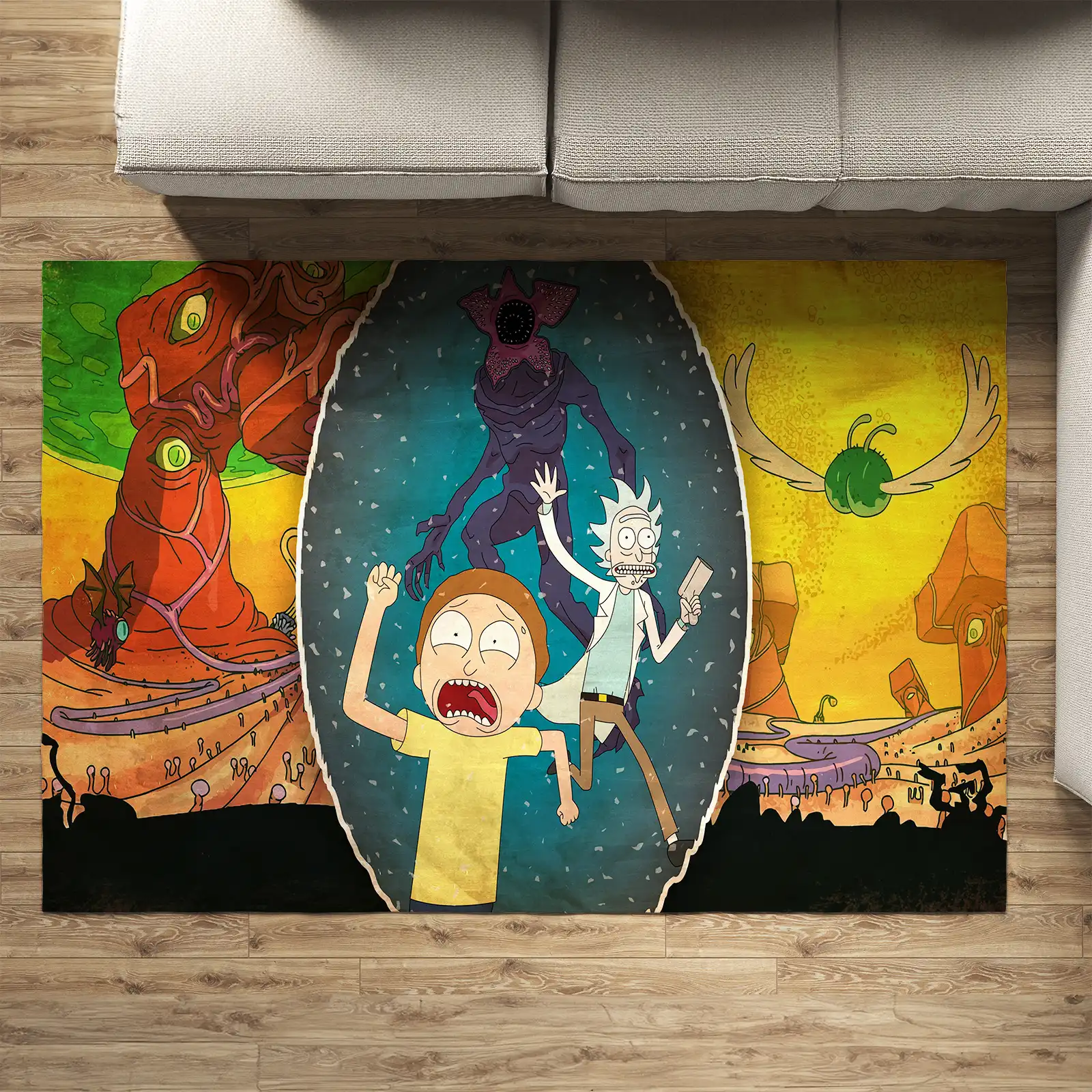 Rick and Morty Goodbye Moonmen Chaos Rug