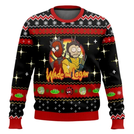 Rick And Morty In Deadpool Multiverse Ugly Christmas Sweater front