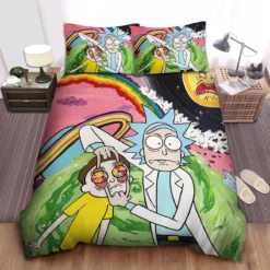 Rick And Morty In Trippy Universe Colorful Bedding Set
