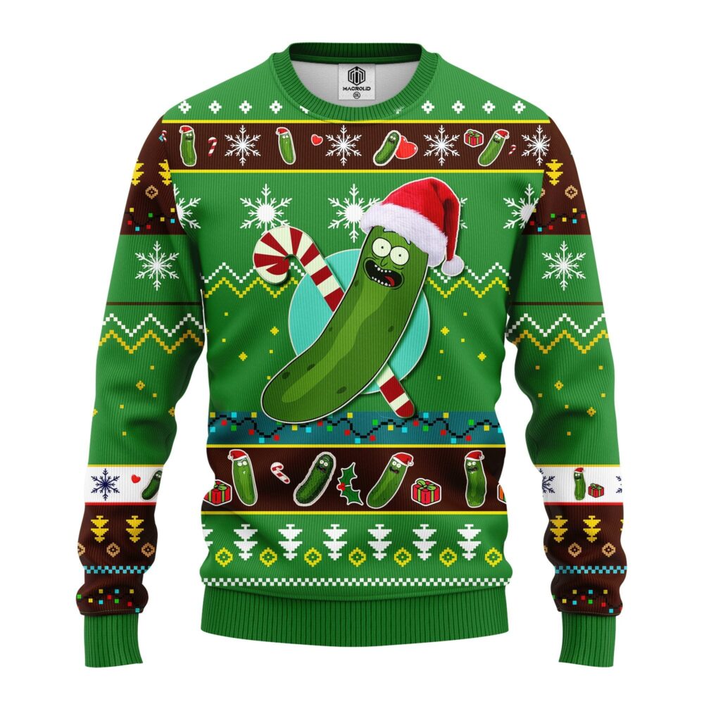 Rick And Morty Large Pickle Rick Green Ugly Christmas Sweater front