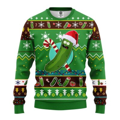 Rick And Morty Large Pickle Rick Green Ugly Christmas Sweater front