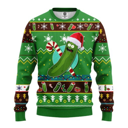 Rick And Morty Large Pickle Rick Green Ugly Christmas Sweater front