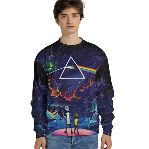 Rick and Morty Looking to The Dark Side of the Moon Sweatshirt front