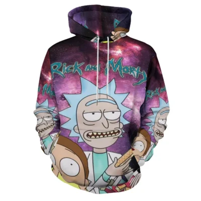 Rick and Morty Multiface Pizza Galaxy Hoodie front