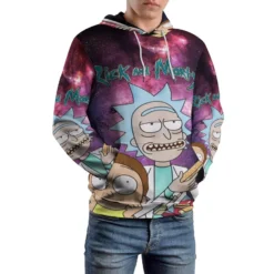 Rick and Morty Multiface Pizza Galaxy Hoodie front mockup