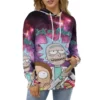 Rick and Morty Multiface Pizza Galaxy Hoodie front women