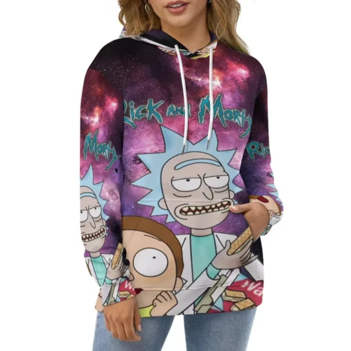 Rick and Morty Multiface Pizza Galaxy Hoodie front women