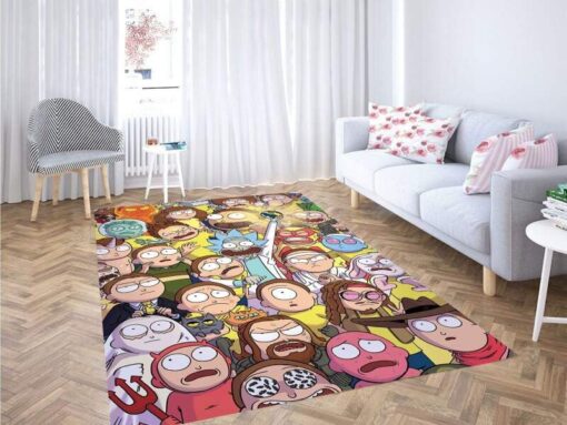 Rick And Morty Multiverse Mayhem Character Collage Rug