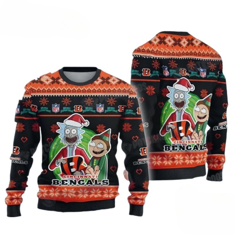 Rick And Morty Nfl Cincinnati Bengals Black Ugly Christmas Sweater