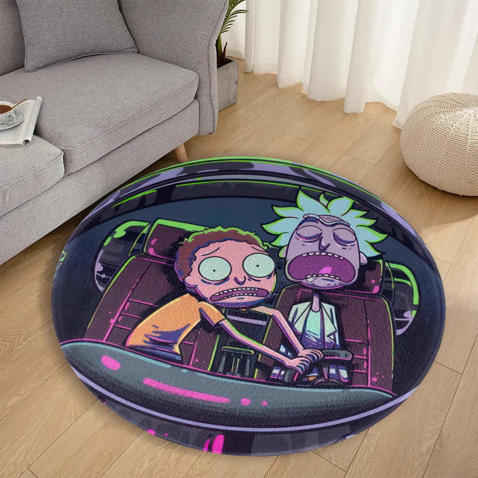 Rick and Morty Panic in Space Round Rug