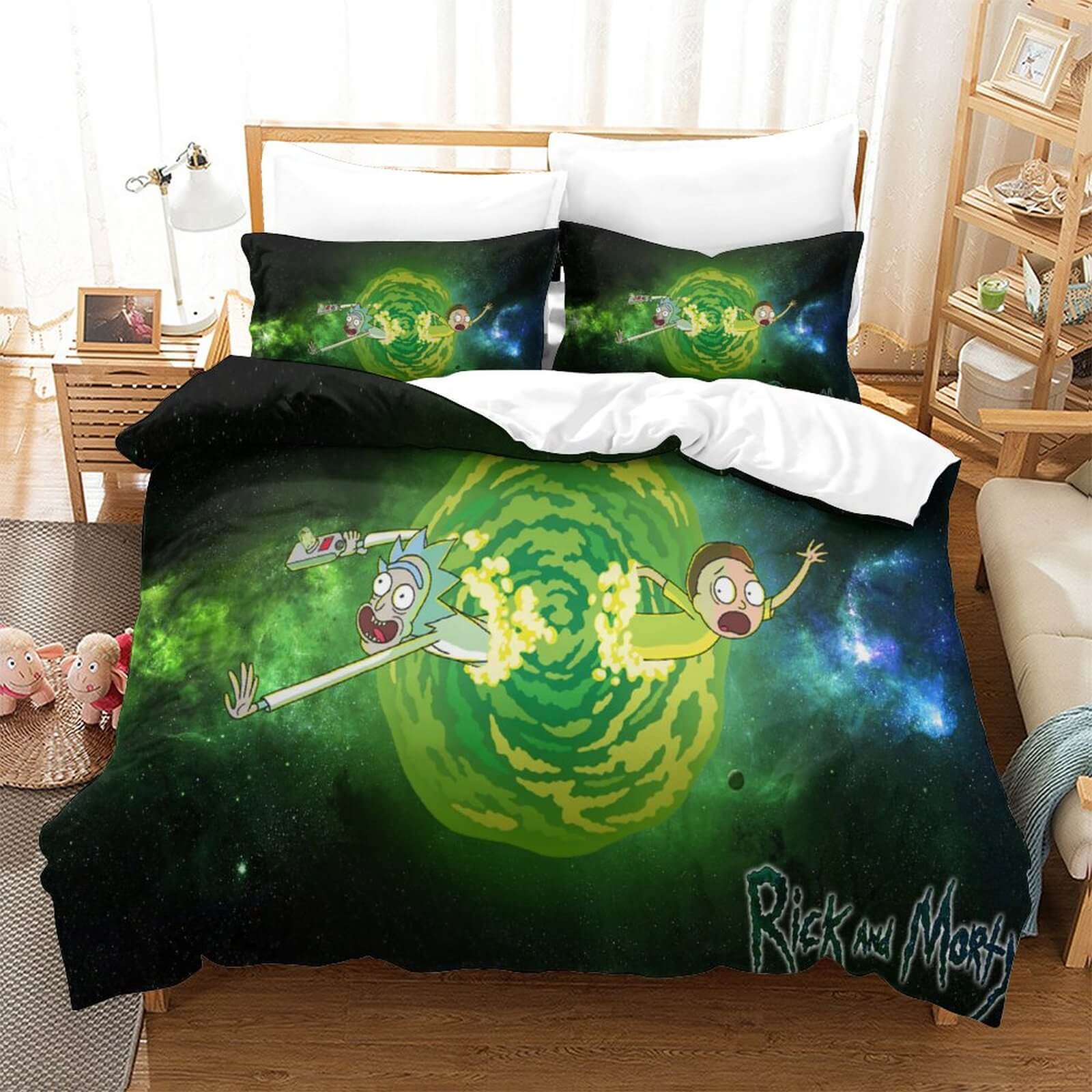 Rick and Morty Portal Panic Bedding Set