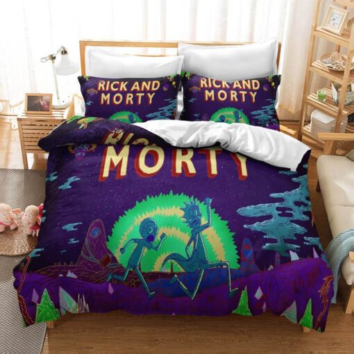 Rick And Morty Running Away Colorful Bedding Set