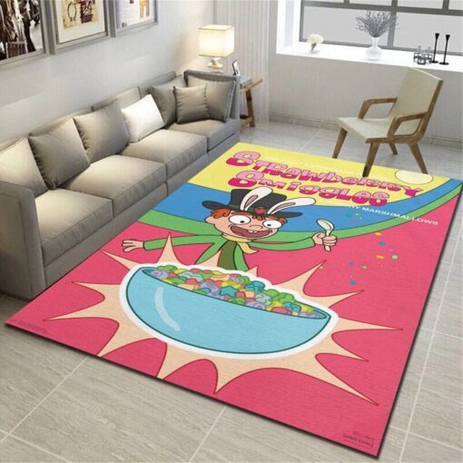 Rick and Morty Strawberry Smiggles Cereal Box Rug