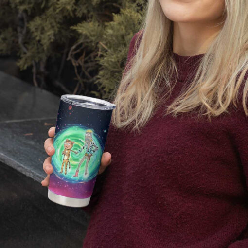 Rick and Morty Tiger King Trippy Style Tumbler with hand