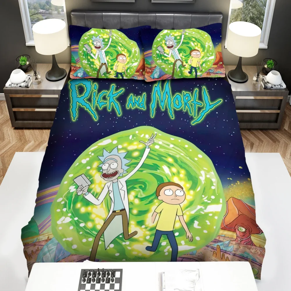 Rick And Morty Travel To Another Dimension Colorful Bedding Set