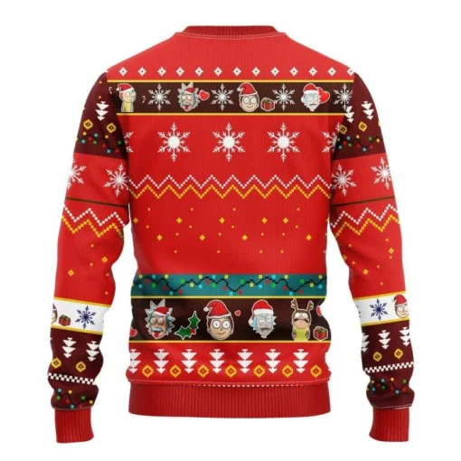 Rick and Morty Tree Showdown Red Ugly Christmas Sweater back