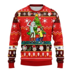 Rick and Morty Tree Showdown Red Ugly Christmas Sweater front